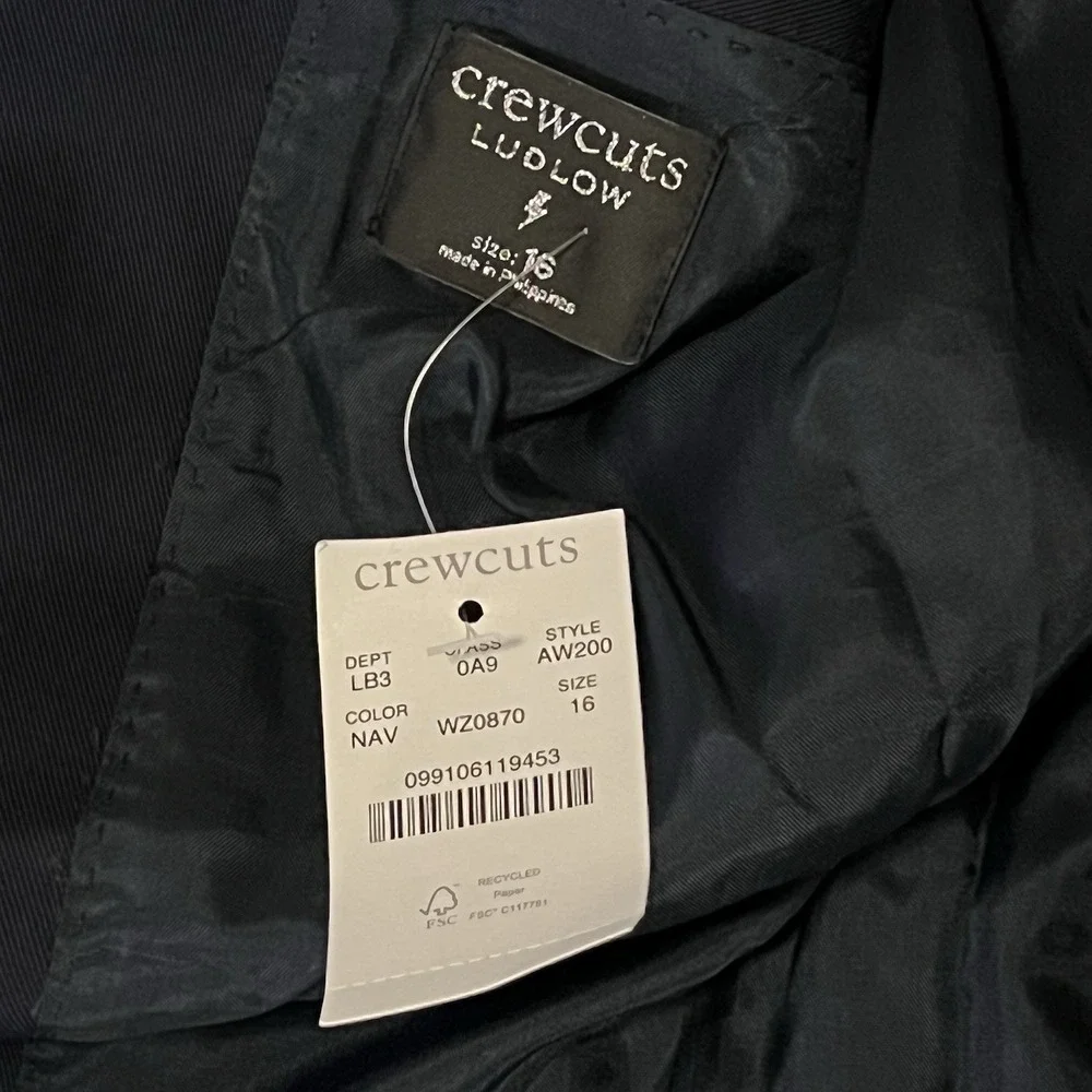 J.Crew Crewcuts Ludlow Blazer Boys 16 Navy Duca Visconti Italian Fabric NWT